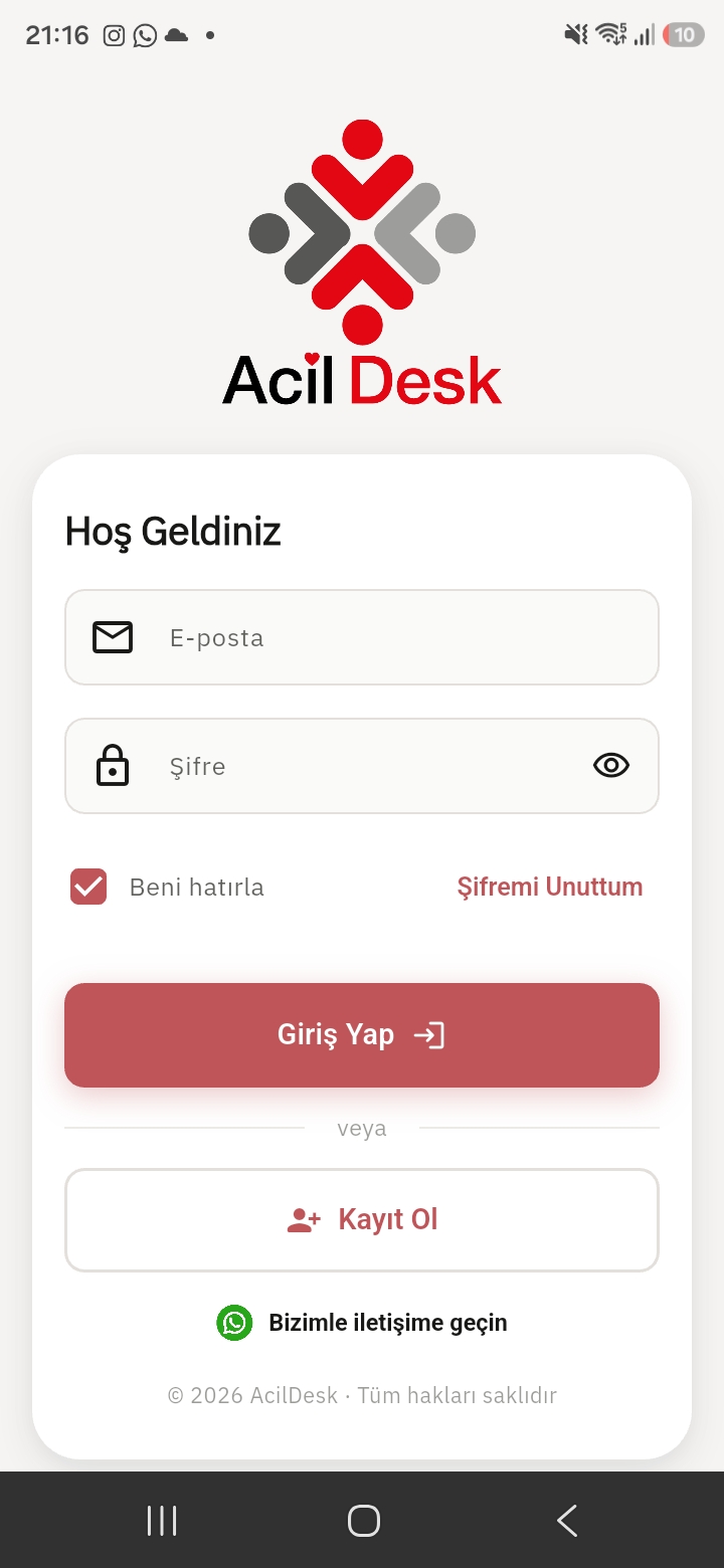 AcilDesk vaka ekrani